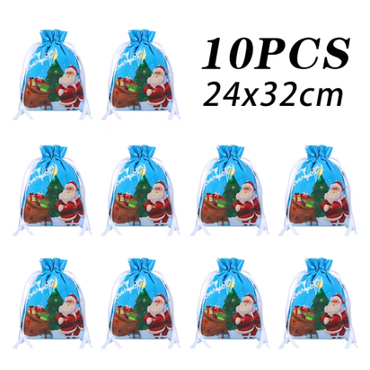10Pcs Christmas Drawstring Gift Bag Party Children Kid Candy Gift Bag Aluminum Foil Box Happy New Year Xmas Eve 2025