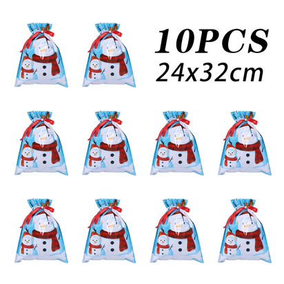 10Pcs Christmas Drawstring Gift Bag Party Children Kid Candy Gift Bag Aluminum Foil Box Happy New Year Xmas Eve 2025