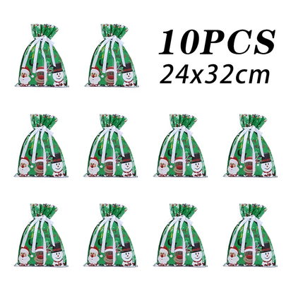 10Pcs Christmas Drawstring Gift Bag Party Children Kid Candy Gift Bag Aluminum Foil Box Happy New Year Xmas Eve 2025