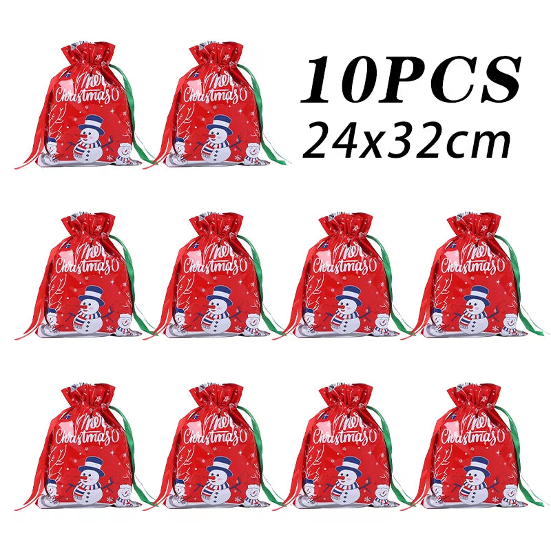 10Pcs Christmas Drawstring Gift Bag Party Children Kid Candy Gift Bag Aluminum Foil Box Happy New Year Xmas Eve 2025