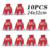 10Pcs Christmas Drawstring Gift Bag Party Children Kid Candy Gift Bag Aluminum Foil Box Happy New Year Xmas Eve 2025