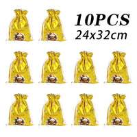 10Pcs Christmas Drawstring Gift Bag Party Children Kid Candy Gift Bag Aluminum Foil Box Happy New Year Xmas Eve 2025