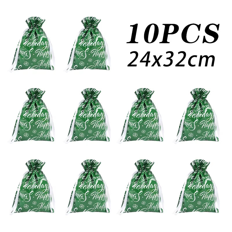 10Pcs Christmas Drawstring Gift Bag Party Children Kid Candy Gift Bag Aluminum Foil Box Happy New Year Xmas Eve 2025