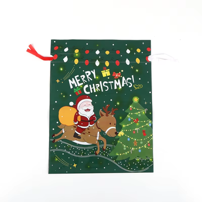 10Pcs Christmas Drawstring Gift Bag Party Children Kid Candy Gift Bag Aluminum Foil Box Happy New Year Xmas Eve 2025