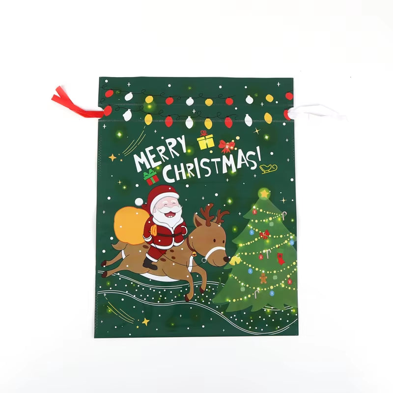 10Pcs Christmas Drawstring Gift Bag Party Children Kid Candy Gift Bag Aluminum Foil Box Happy New Year Xmas Eve 2025
