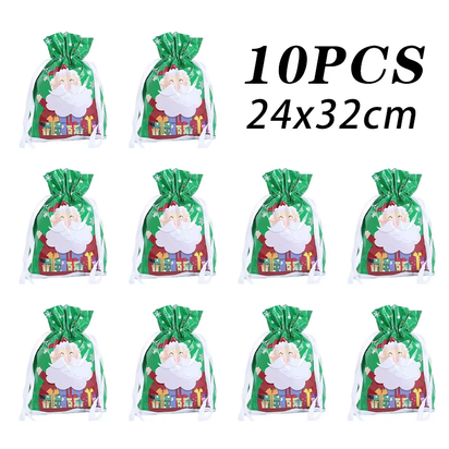 10Pcs Christmas Drawstring Gift Bag Party Children Kid Candy Gift Bag Aluminum Foil Box Happy New Year Xmas Eve 2025