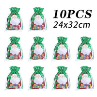10Pcs Christmas Drawstring Gift Bag Party Children Kid Candy Gift Bag Aluminum Foil Box Happy New Year Xmas Eve 2025