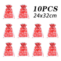 10Pcs Christmas Drawstring Gift Bag Party Children Kid Candy Gift Bag Aluminum Foil Box Happy New Year Xmas Eve 2025