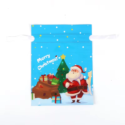 10Pcs Christmas Drawstring Gift Bag Party Children Kid Candy Gift Bag Aluminum Foil Box Happy New Year Xmas Eve 2025