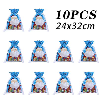 10Pcs Christmas Drawstring Gift Bag Party Children Kid Candy Gift Bag Aluminum Foil Box Happy New Year Xmas Eve 2025