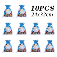 10Pcs Christmas Drawstring Gift Bag Party Children Kid Candy Gift Bag Aluminum Foil Box Happy New Year Xmas Eve 2025