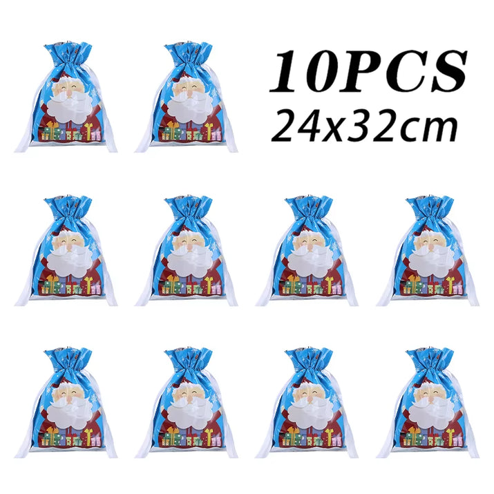 10Pcs Christmas Drawstring Gift Bag Party Children Kid Candy Gift Bag Aluminum Foil Box Happy New Year Xmas Eve 2025