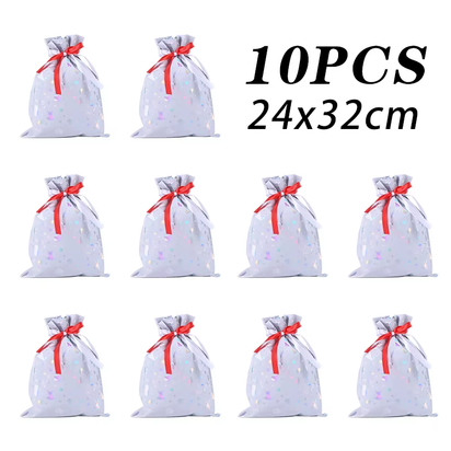 10Pcs Christmas Drawstring Gift Bag Party Children Kid Candy Gift Bag Aluminum Foil Box Happy New Year Xmas Eve 2025