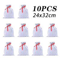 10Pcs Christmas Drawstring Gift Bag Party Children Kid Candy Gift Bag Aluminum Foil Box Happy New Year Xmas Eve 2025