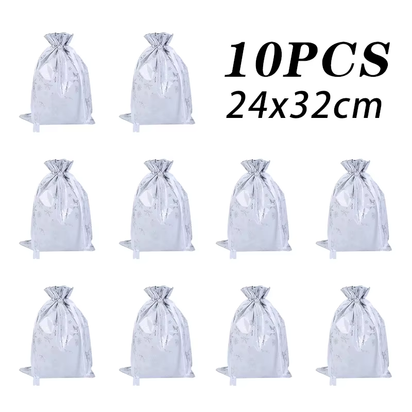 10Pcs Christmas Drawstring Gift Bag Party Children Kid Candy Gift Bag Aluminum Foil Box Happy New Year Xmas Eve 2025