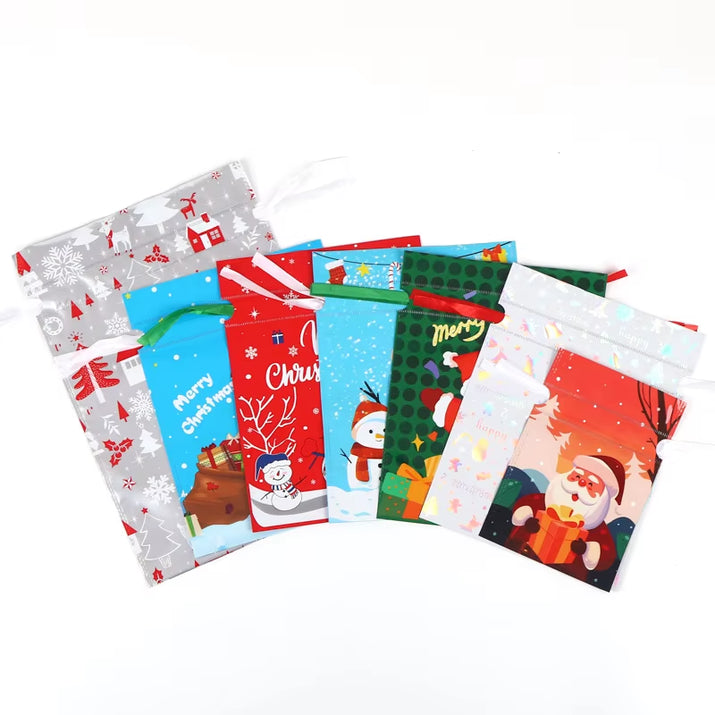 10Pcs Christmas Drawstring Gift Bag Party Children Kid Candy Gift Bag Aluminum Foil Box Happy New Year Xmas Eve 2025
