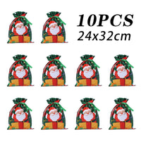 10Pcs Christmas Drawstring Gift Bag Party Children Kid Candy Gift Bag Aluminum Foil Box Happy New Year Xmas Eve 2025