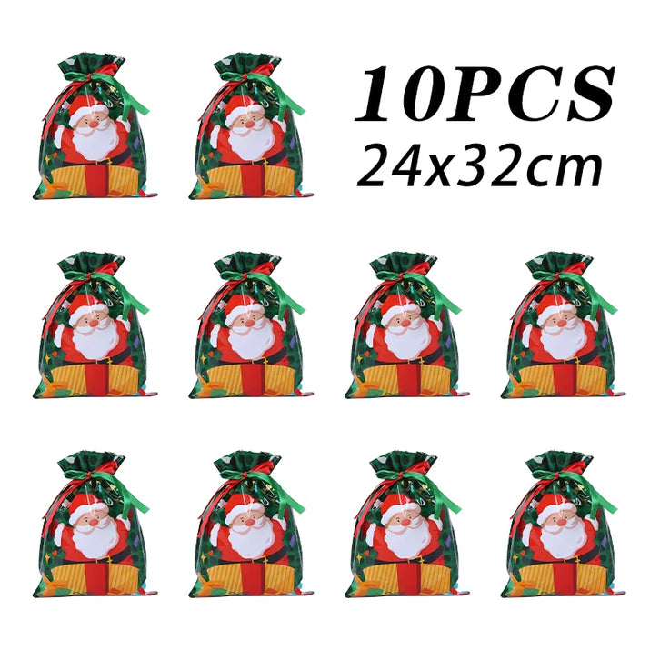 10Pcs Christmas Drawstring Gift Bag Party Children Kid Candy Gift Bag Aluminum Foil Box Happy New Year Xmas Eve 2025
